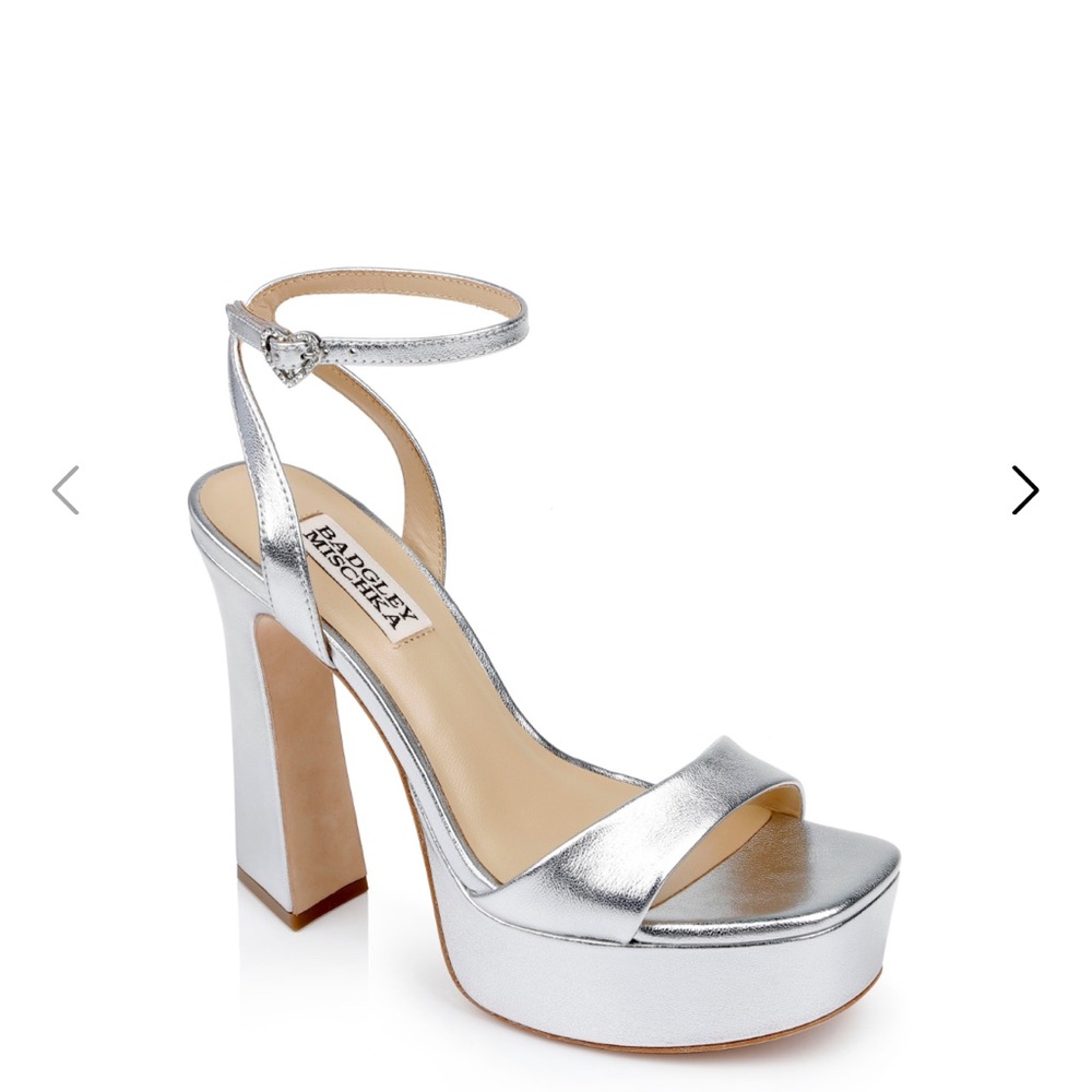 Badgley Mischka Silver Platform Caia with Heart-Shaped Buckle